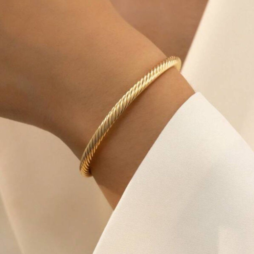 Gold Color Open Cuff Bracelet Adjustable - Picture 2 of 4